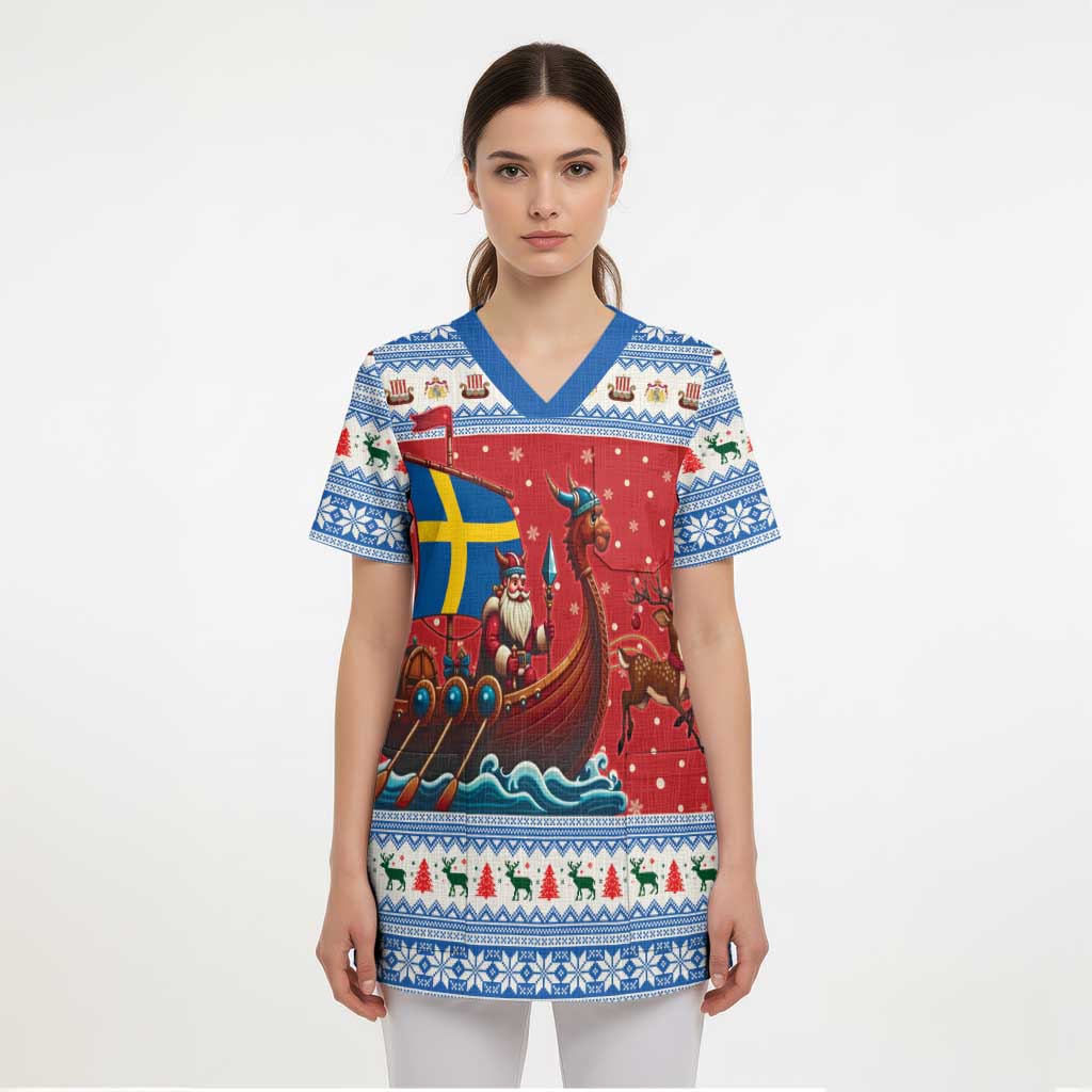 Sweden Viking Santa Christmas Scrub Top Funny Reindeer Norse Xmas - Wonder Print Shop