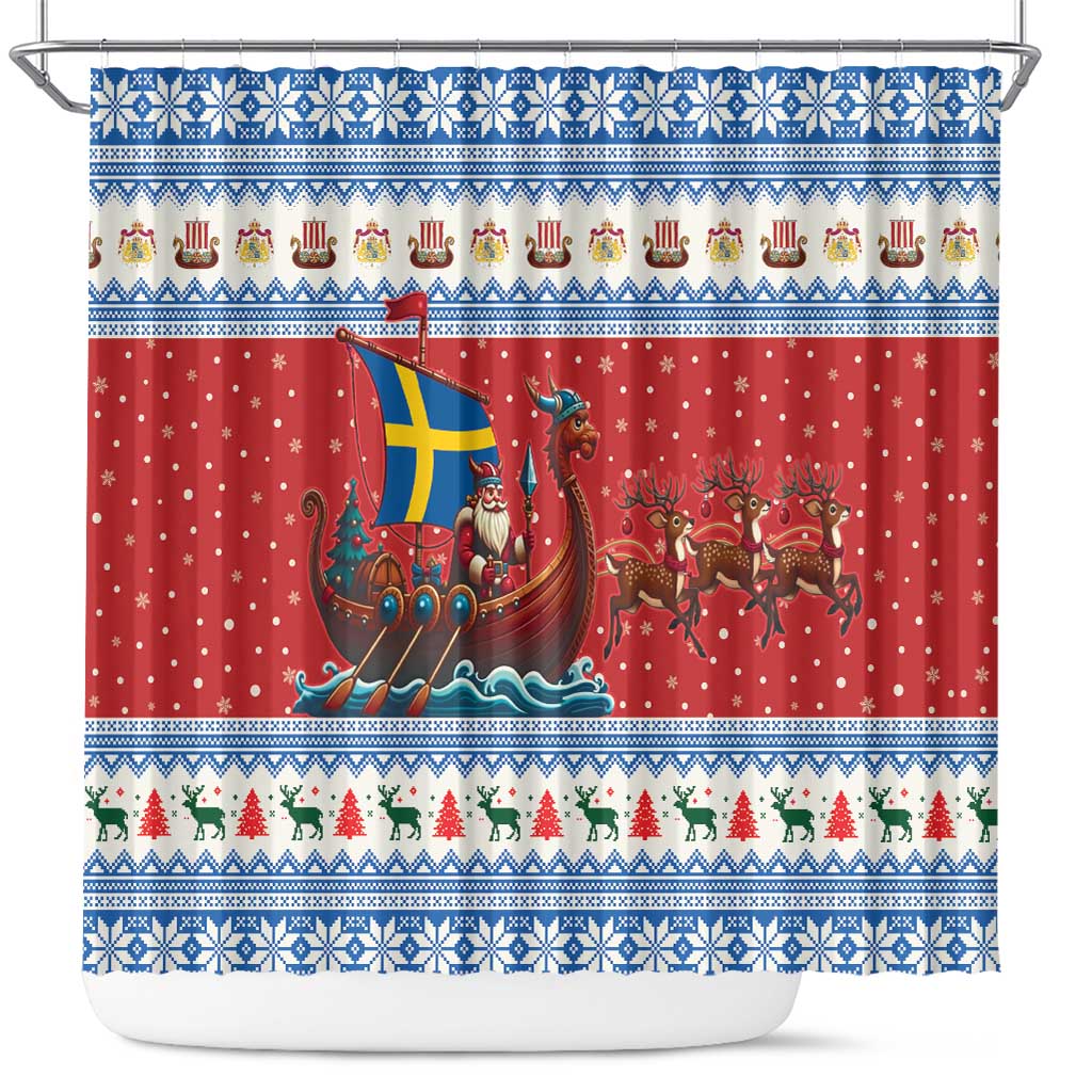 Sweden Viking Santa Christmas Shower Curtain Funny Reindeer Norse Xmas - Wonder Print Shop