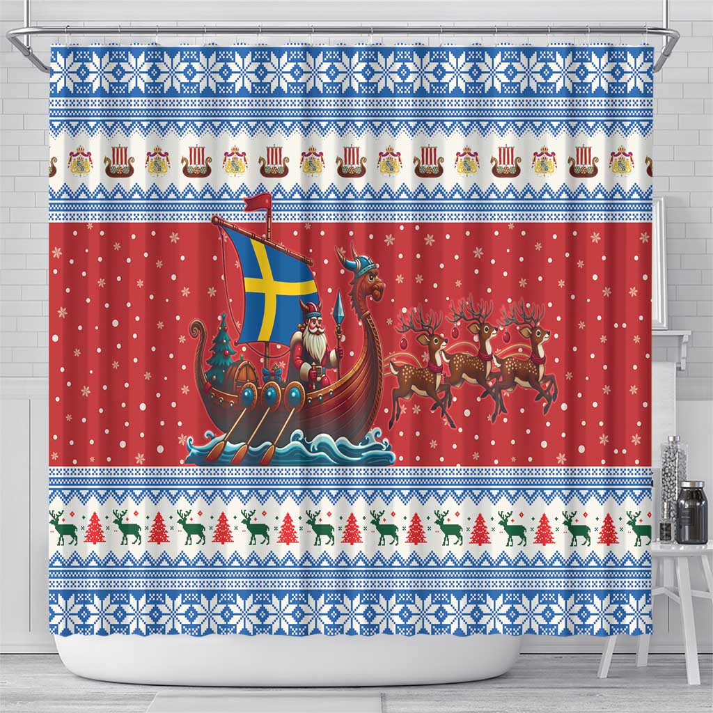 Sweden Viking Santa Christmas Shower Curtain Funny Reindeer Norse Xmas - Wonder Print Shop