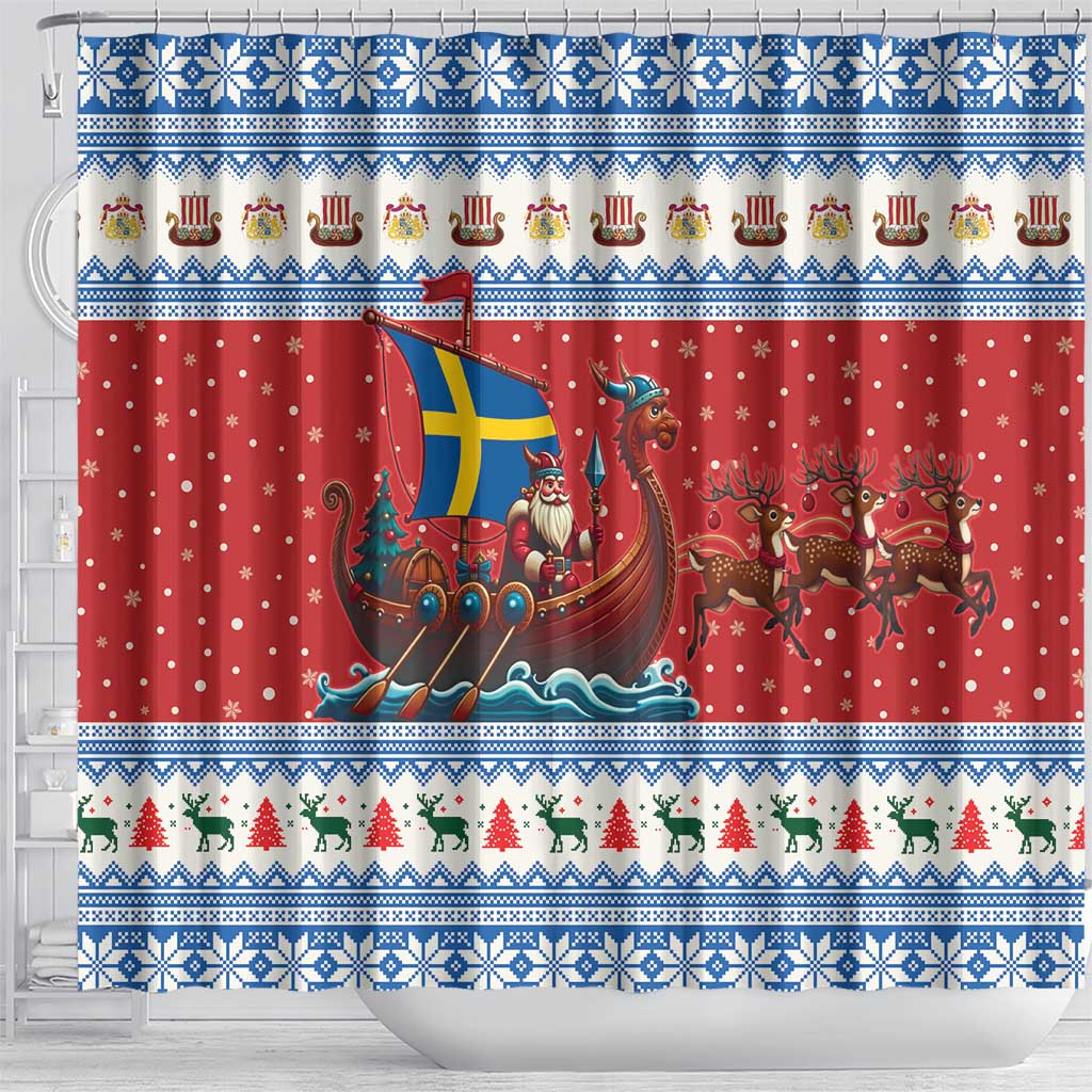 Sweden Viking Santa Christmas Shower Curtain Funny Reindeer Norse Xmas - Wonder Print Shop