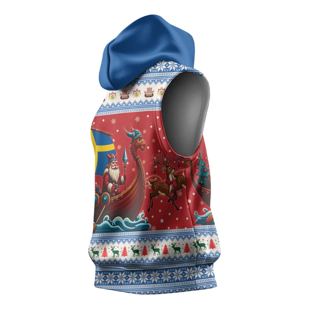Sweden Viking Santa Christmas Sleeveless Hoodie Funny Reindeer Norse Xmas - Wonder Print Shop