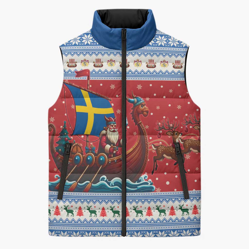 Sweden Viking Santa Christmas Sleeveless Puffer Jacket Funny Reindeer Norse Xmas - Wonder Print Shop