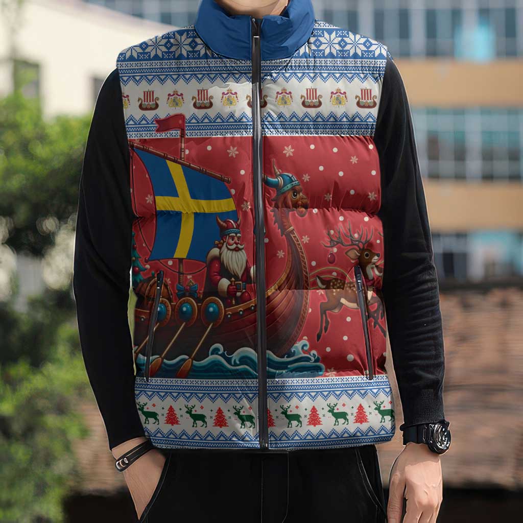 Sweden Viking Santa Christmas Sleeveless Puffer Jacket Funny Reindeer Norse Xmas - Wonder Print Shop
