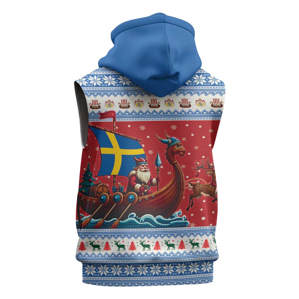 Sweden Viking Santa Christmas Sleeveless Zip Hoodie Funny Reindeer Norse Xmas - Wonder Print Shop