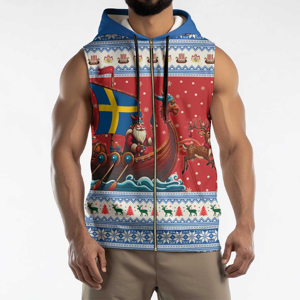 Sweden Viking Santa Christmas Sleeveless Zip Hoodie Funny Reindeer Norse Xmas - Wonder Print Shop