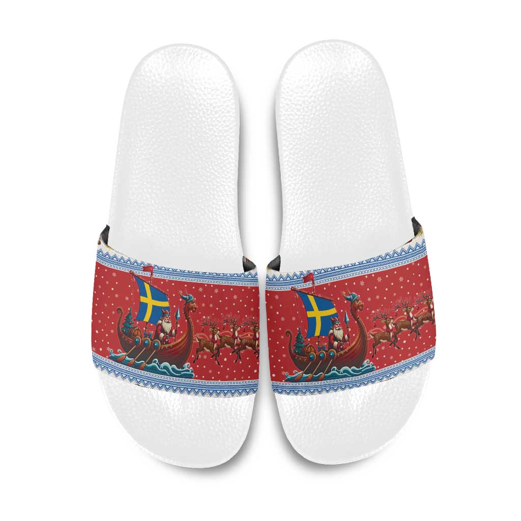 Sweden Viking Santa Christmas Slide Sandals Funny Reindeer Norse Xmas - Wonder Print Shop