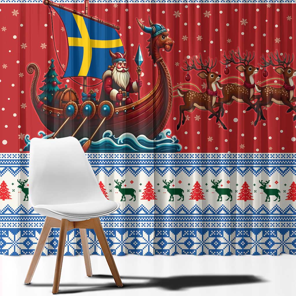 Sweden Viking Santa Christmas Window Curtain Funny Reindeer Norse Xmas - Wonder Print Shop