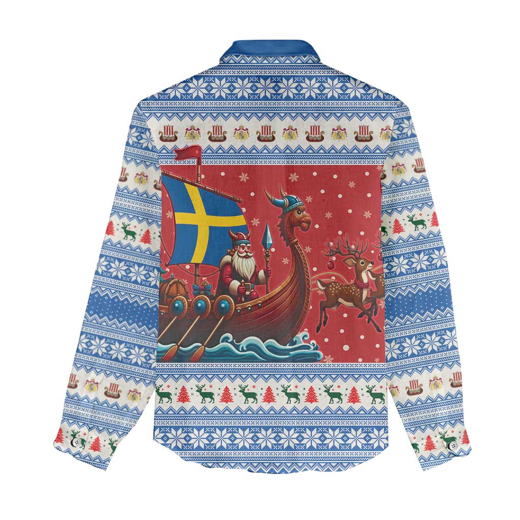 Sweden Viking Santa Christmas Women Casual Shirt Funny Reindeer Norse Xmas - Wonder Print Shop