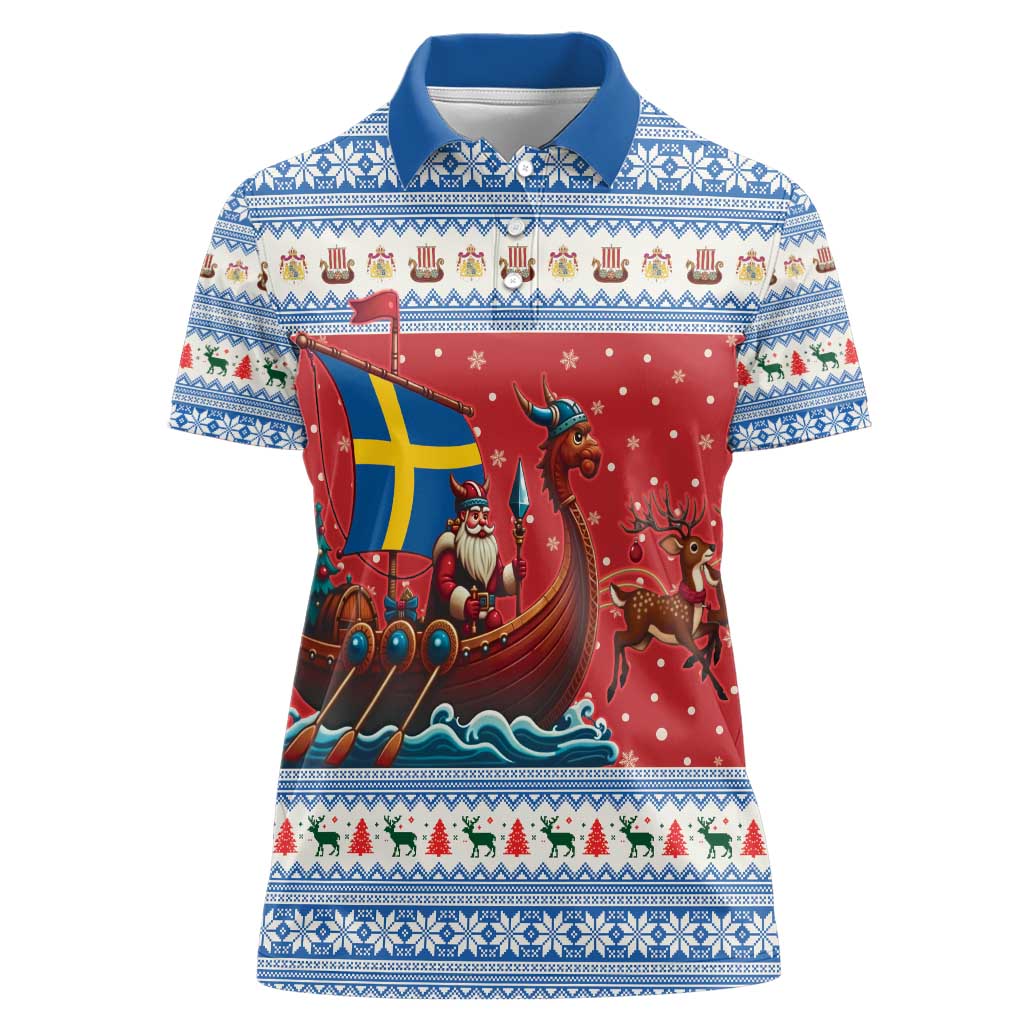Sweden Viking Santa Christmas Women Polo Shirt Funny Reindeer Norse Xmas - Wonder Print Shop