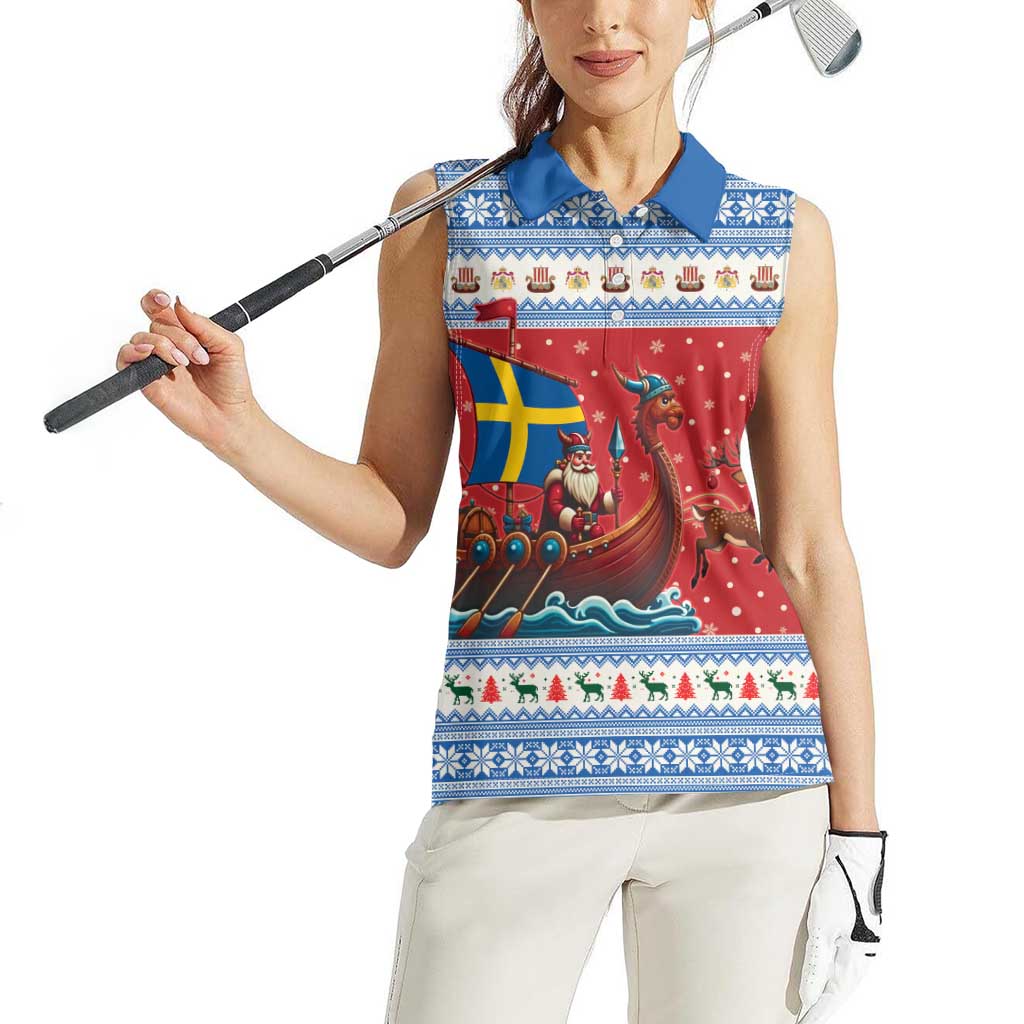 Sweden Viking Santa Christmas Women Sleeveless Polo Shirt Funny Reindeer Norse Xmas - Wonder Print Shop