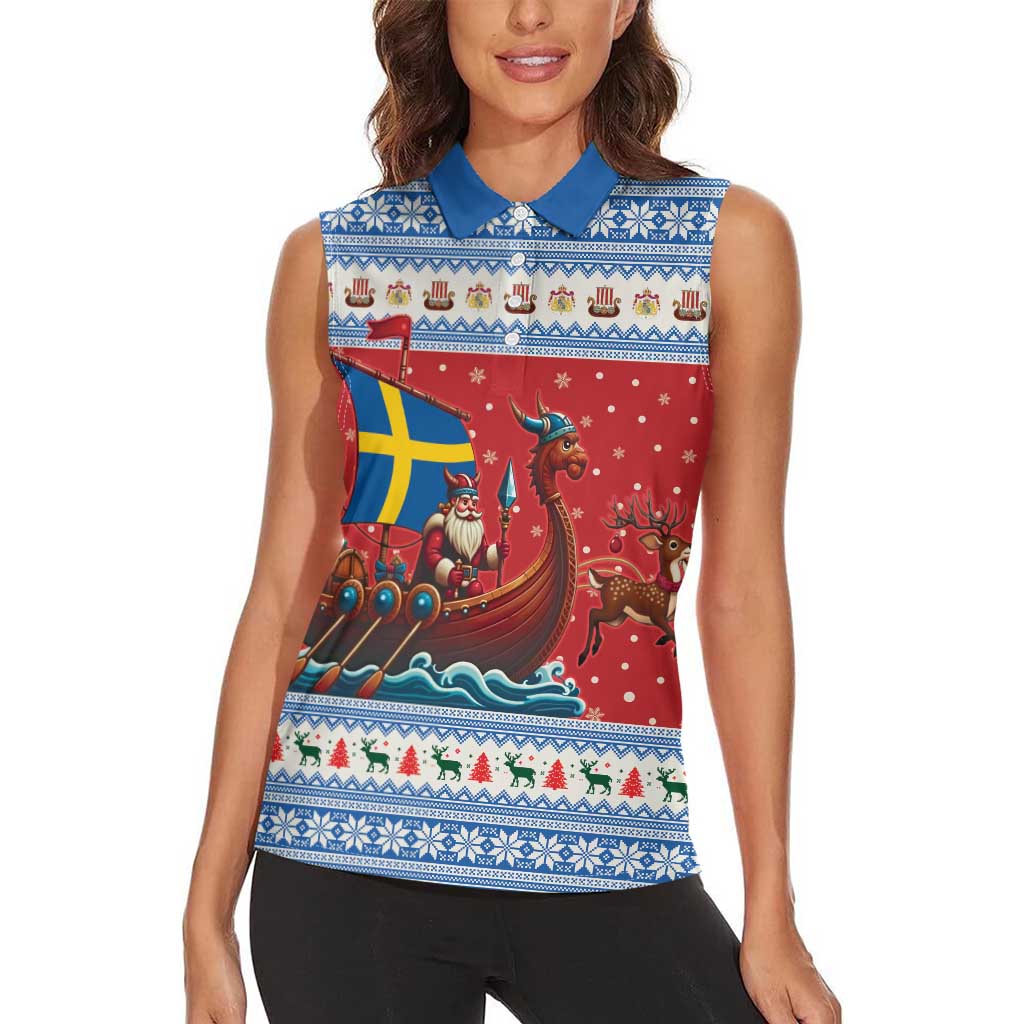 Sweden Viking Santa Christmas Women Sleeveless Polo Shirt Funny Reindeer Norse Xmas - Wonder Print Shop