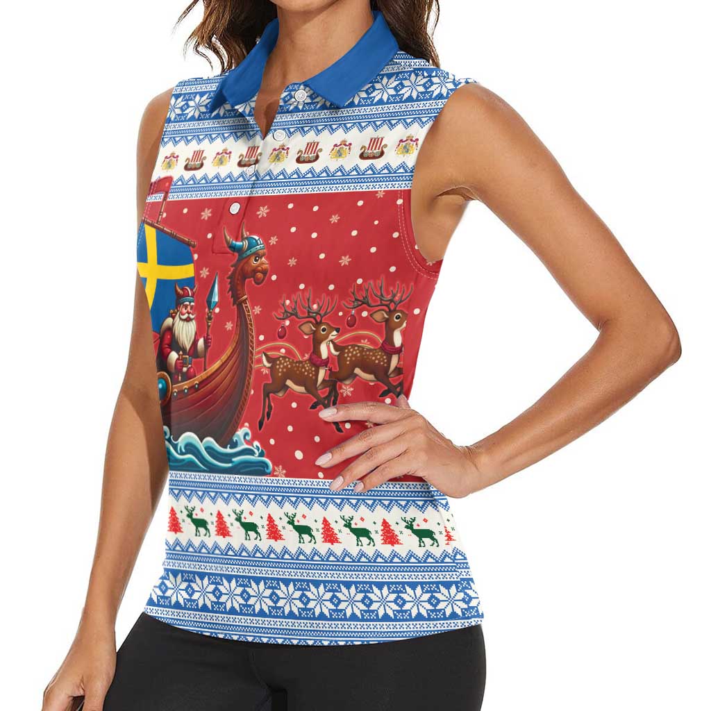 Sweden Viking Santa Christmas Women Sleeveless Polo Shirt Funny Reindeer Norse Xmas - Wonder Print Shop