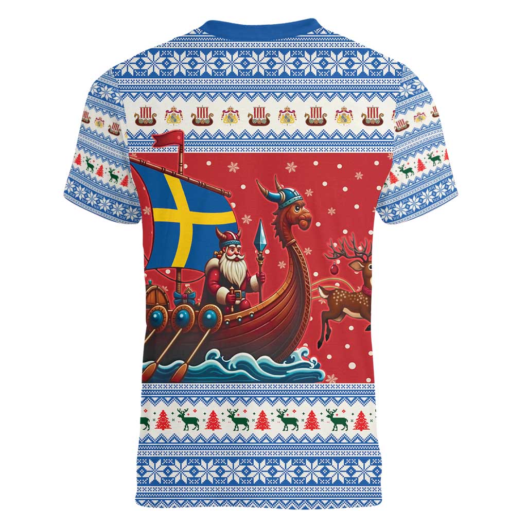 Sweden Viking Santa Christmas Women V-Neck T-Shirt Funny Reindeer Norse Xmas - Wonder Print Shop