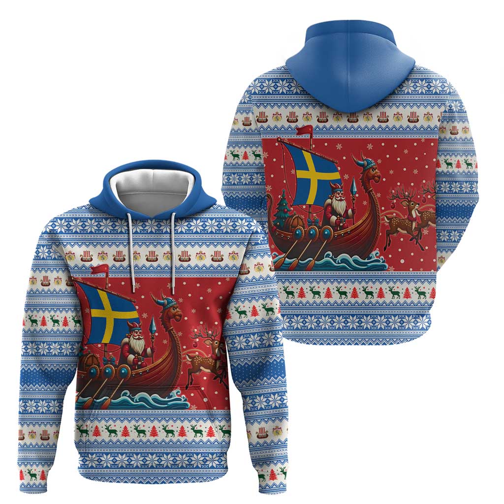 Sweden Viking Santa Christmas Zip Hoodie Funny Reindeer Norse Xmas - Wonder Print Shop
