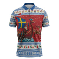 Sweden Viking Santa Christmas Zipper Polo Shirt Funny Reindeer Norse Xmas - Wonder Print Shop