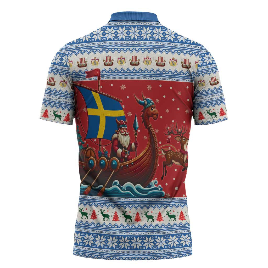 Sweden Viking Santa Christmas Zipper Polo Shirt Funny Reindeer Norse Xmas - Wonder Print Shop