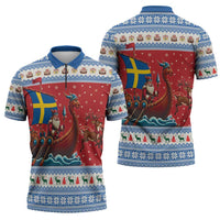 Sweden Viking Santa Christmas Zipper Polo Shirt Funny Reindeer Norse Xmas - Wonder Print Shop