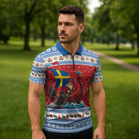 Sweden Viking Santa Christmas Zipper Polo Shirt Funny Reindeer Norse Xmas - Wonder Print Shop