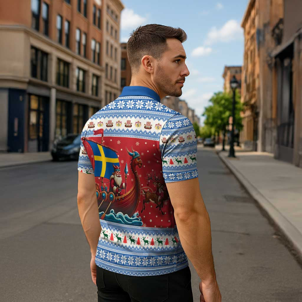 Sweden Viking Santa Christmas Zipper Polo Shirt Funny Reindeer Norse Xmas - Wonder Print Shop