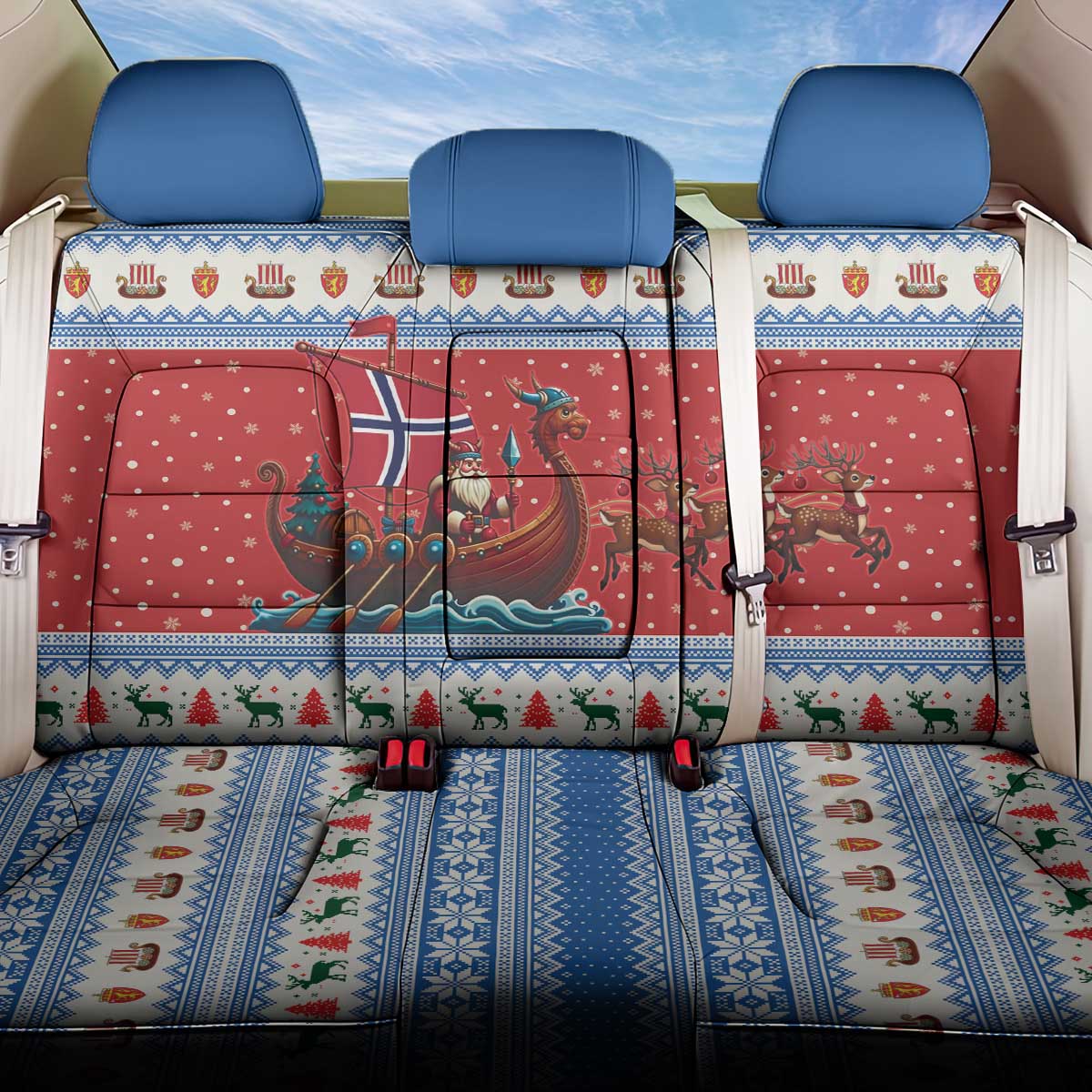 Norway Viking Santa Christmas Back Car Seat Cover Funny Reindeer Norse Xmas - Wonder Print Shop