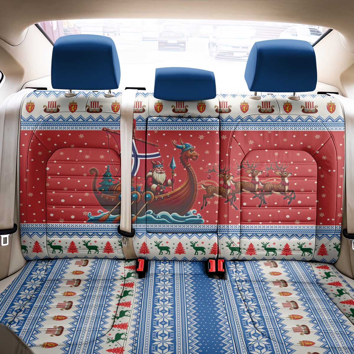 Norway Viking Santa Christmas Back Car Seat Cover Funny Reindeer Norse Xmas - Wonder Print Shop