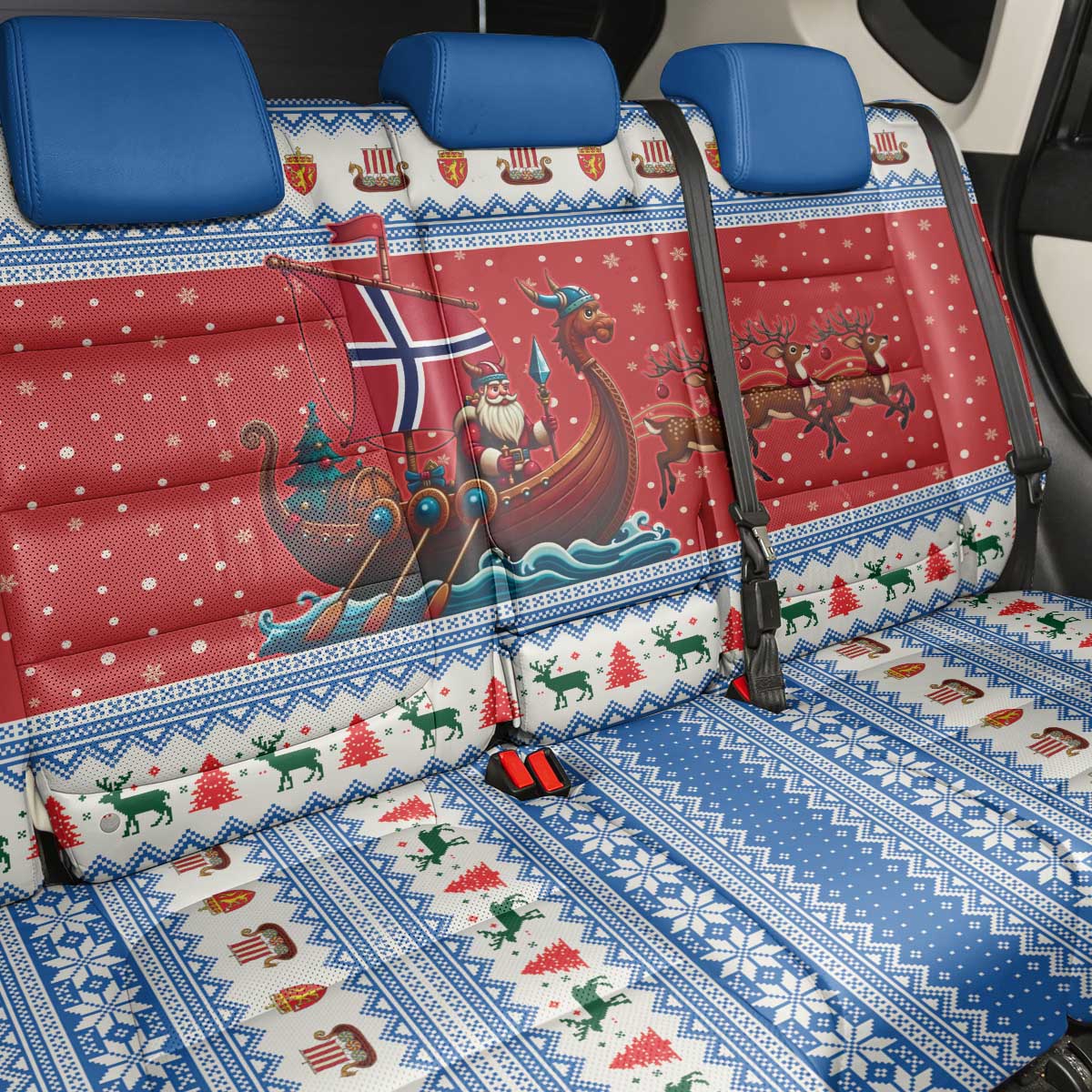 Norway Viking Santa Christmas Back Car Seat Cover Funny Reindeer Norse Xmas - Wonder Print Shop
