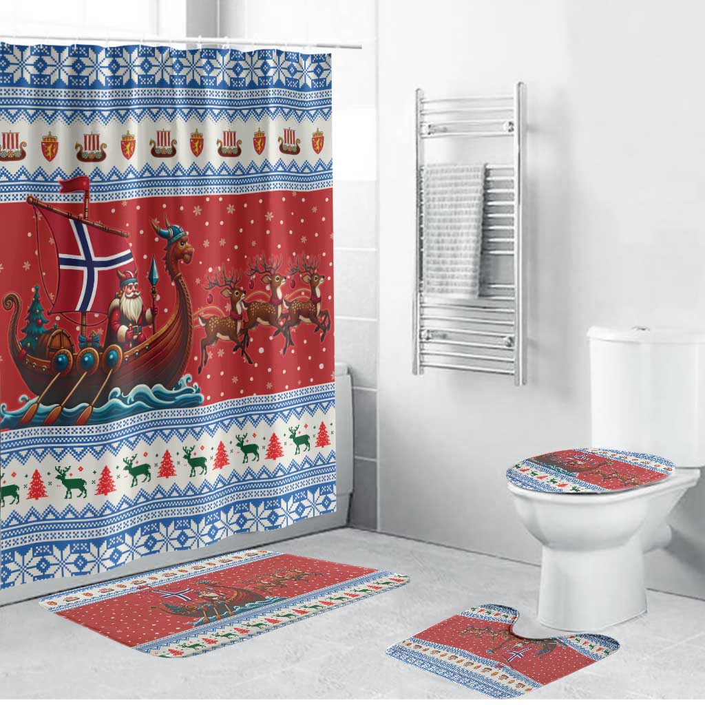 Norway Viking Santa Christmas Bathroom Set Funny Reindeer Norse Xmas - Wonder Print Shop