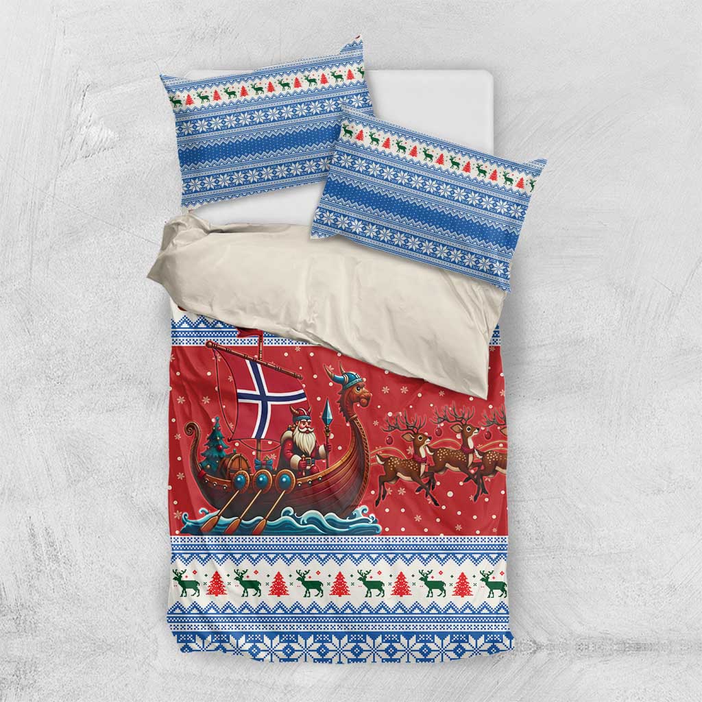 Norway Viking Santa Christmas Bedding Set Funny Reindeer Norse Xmas - Wonder Print Shop