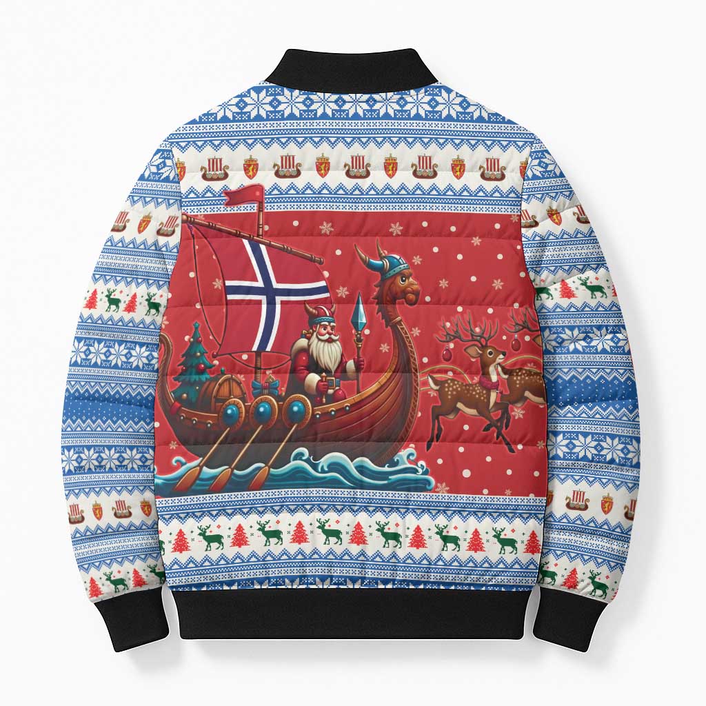 Norway Viking Santa Christmas Bomber Puffer Jacket Funny Reindeer Norse Xmas - Wonder Print Shop