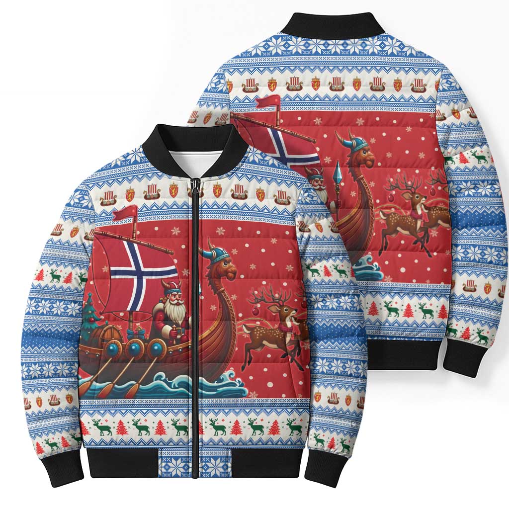Norway Viking Santa Christmas Bomber Puffer Jacket Funny Reindeer Norse Xmas - Wonder Print Shop