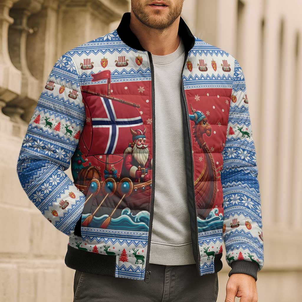 Norway Viking Santa Christmas Bomber Puffer Jacket Funny Reindeer Norse Xmas - Wonder Print Shop
