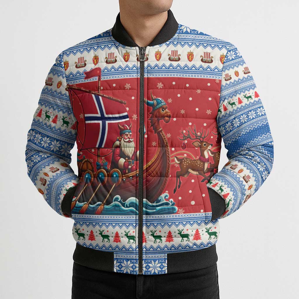 Norway Viking Santa Christmas Bomber Puffer Jacket Funny Reindeer Norse Xmas - Wonder Print Shop