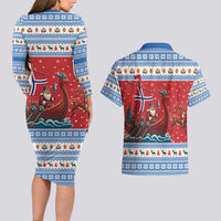 Norway Viking Santa Christmas Couples Matching Long Sleeve Bodycon Dress and Hawaiian Shirt Funny Reindeer Norse Xmas - Wonder Print Shop