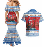 Norway Viking Santa Christmas Couples Matching Mermaid Dress and Hawaiian Shirt Funny Reindeer Norse Xmas - Wonder Print Shop