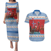 Norway Viking Santa Christmas Couples Matching Puletasi and Hawaiian Shirt Funny Reindeer Norse Xmas - Wonder Print Shop