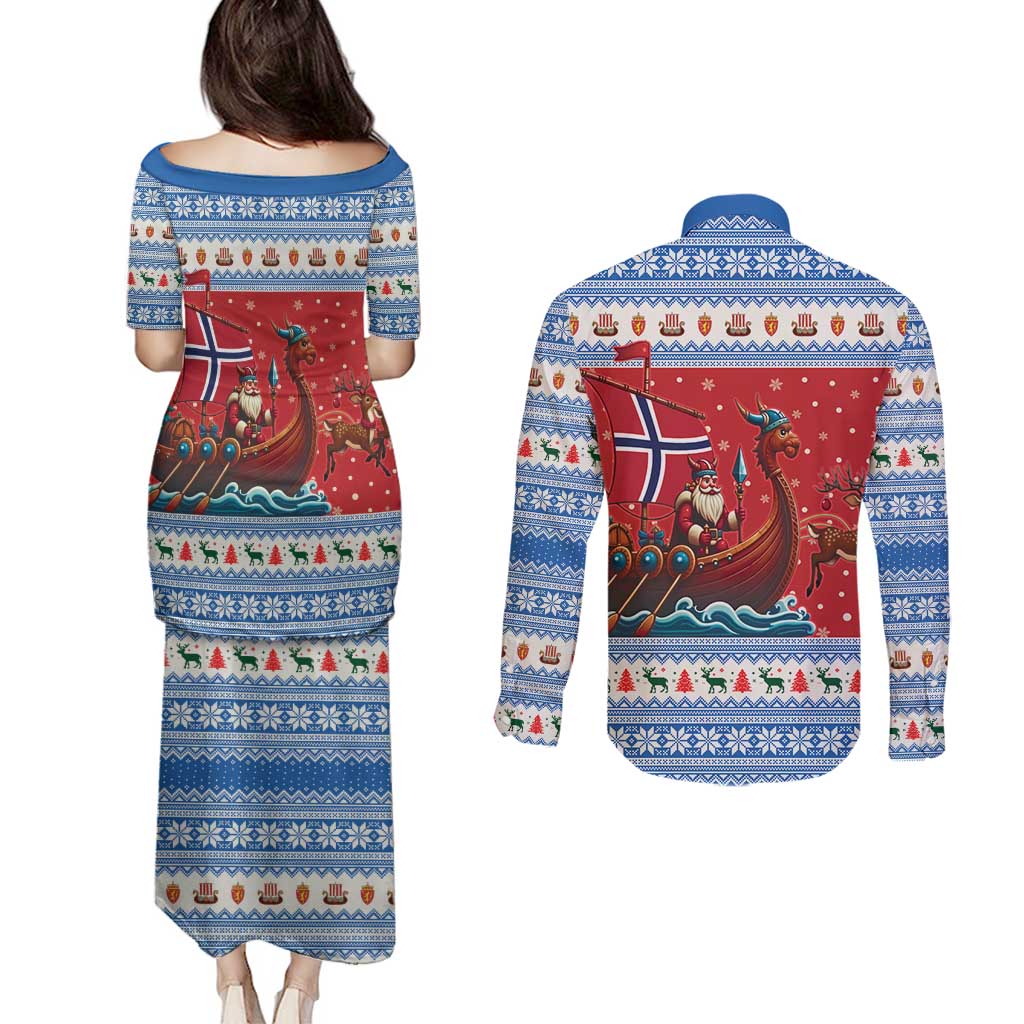 Norway Viking Santa Christmas Couples Matching Puletasi and Long Sleeve Button Shirt Funny Reindeer Norse Xmas - Wonder Print Shop