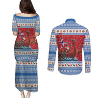 Norway Viking Santa Christmas Couples Matching Puletasi and Long Sleeve Button Shirt Funny Reindeer Norse Xmas - Wonder Print Shop