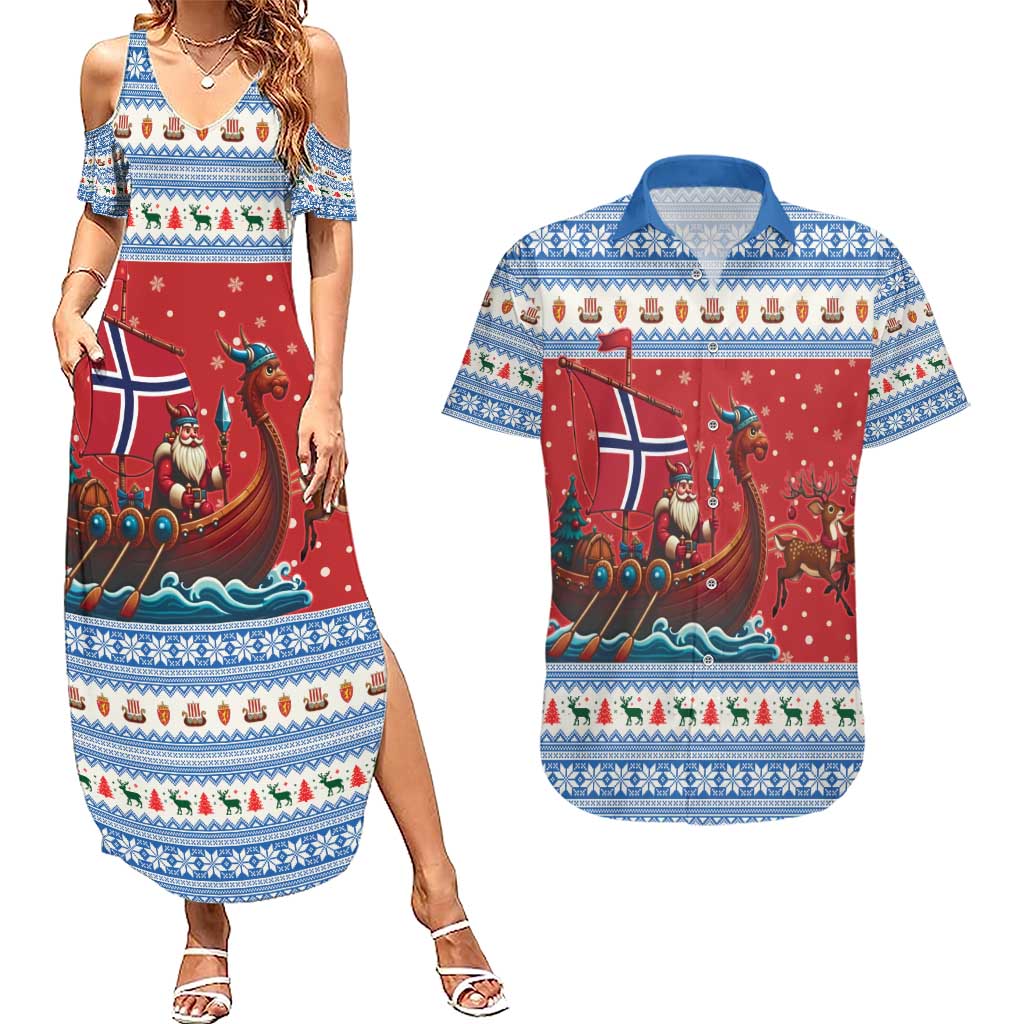 Norway Viking Santa Christmas Couples Matching Summer Maxi Dress and Hawaiian Shirt Funny Reindeer Norse Xmas - Wonder Print Shop