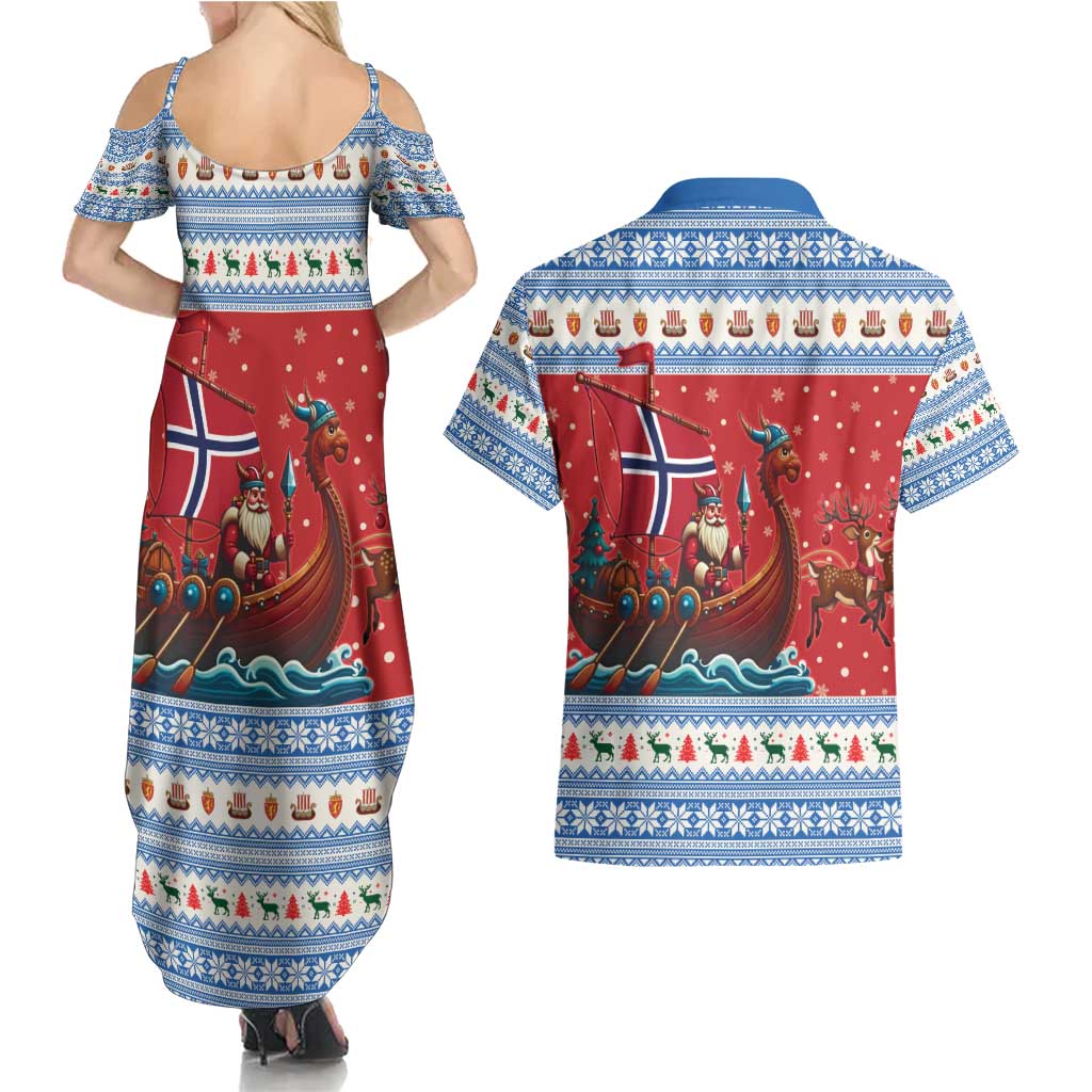 Norway Viking Santa Christmas Couples Matching Summer Maxi Dress and Hawaiian Shirt Funny Reindeer Norse Xmas - Wonder Print Shop