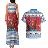 Norway Viking Santa Christmas Couples Matching Tank Maxi Dress and Hawaiian Shirt Funny Reindeer Norse Xmas - Wonder Print Shop