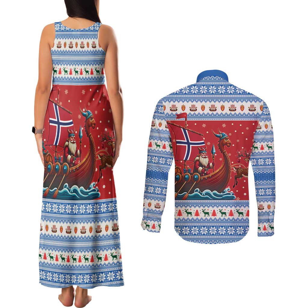 Norway Viking Santa Christmas Couples Matching Tank Maxi Dress and Long Sleeve Button Shirt Funny Reindeer Norse Xmas - Wonder Print Shop