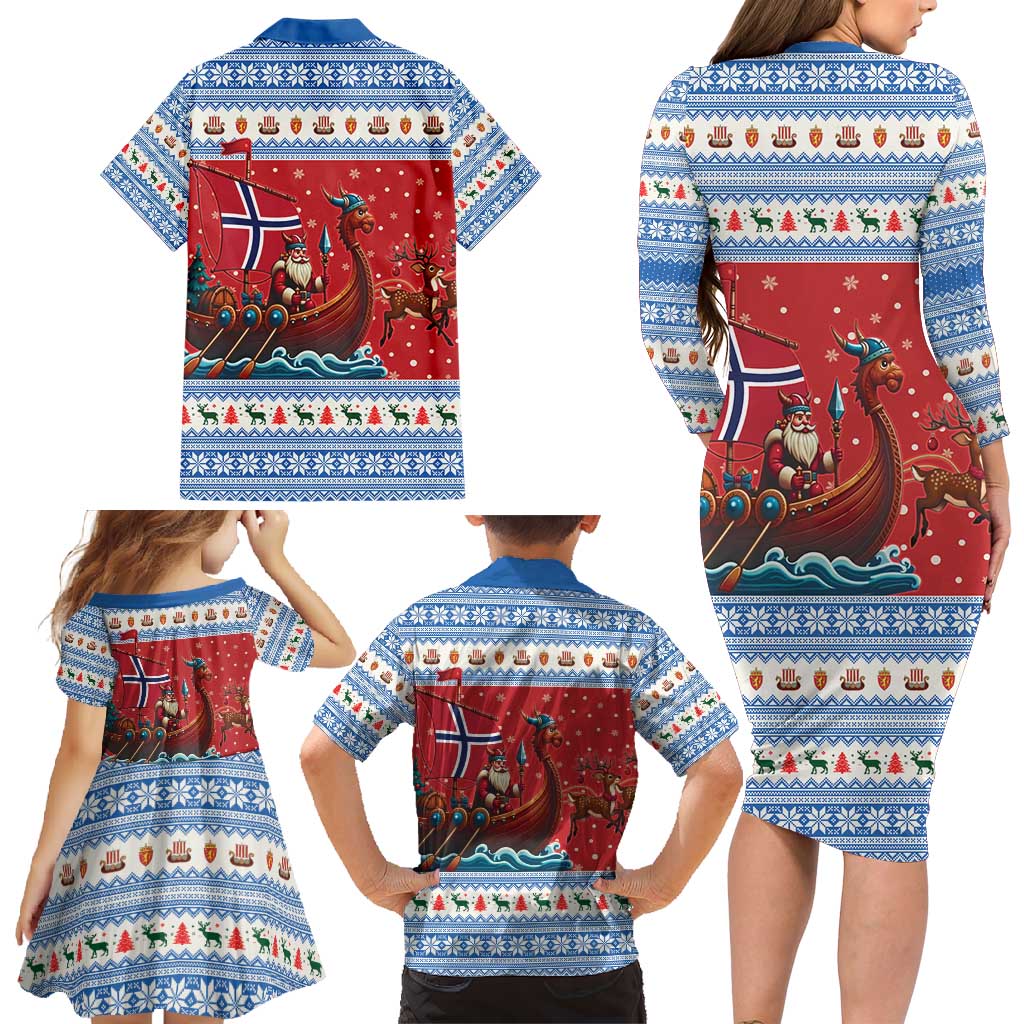 Norway Viking Santa Christmas Family Matching Long Sleeve Bodycon Dress and Hawaiian Shirt Funny Reindeer Norse Xmas - Wonder Print Shop