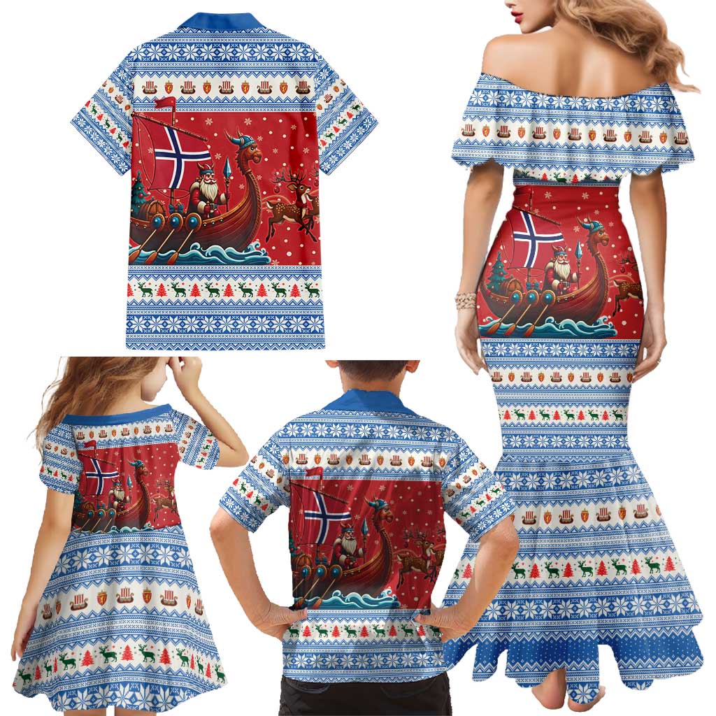 Norway Viking Santa Christmas Family Matching Mermaid Dress and Hawaiian Shirt Funny Reindeer Norse Xmas - Wonder Print Shop