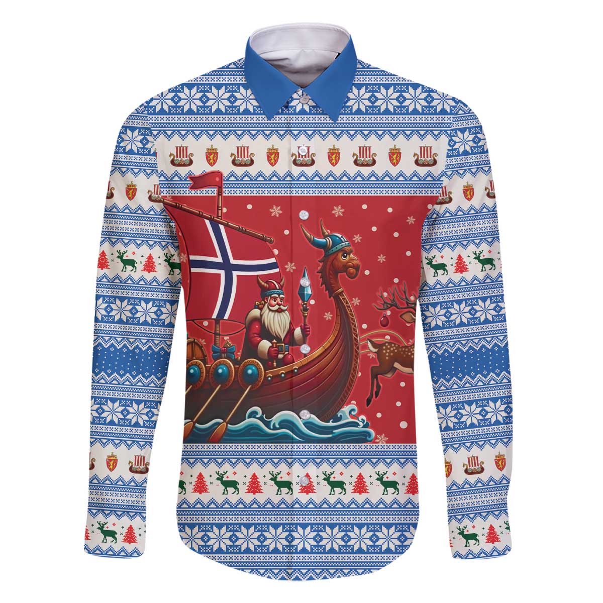 Norway Viking Santa Christmas Family Matching Off The Shoulder Long Sleeve Dress and Hawaiian Shirt Funny Reindeer Norse Xmas - Wonder Print Shop