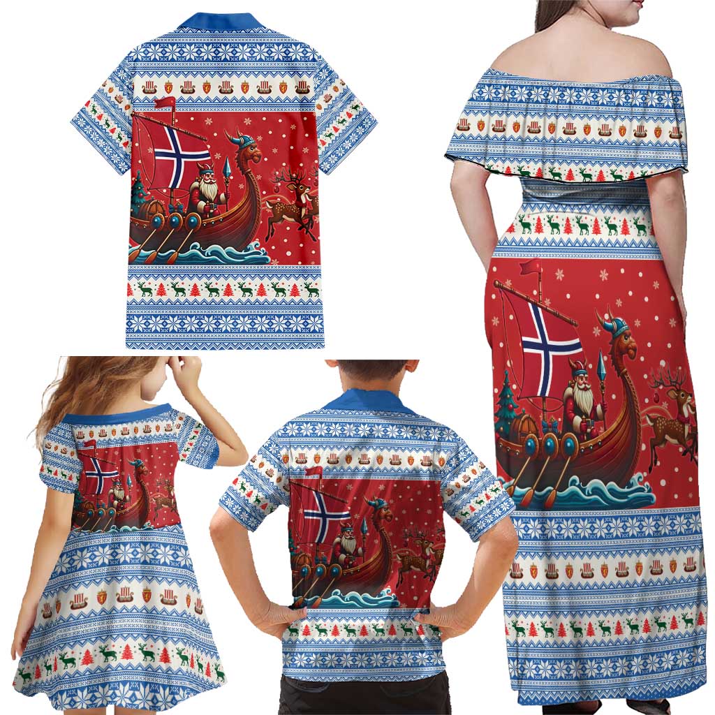 Norway Viking Santa Christmas Family Matching Off Shoulder Maxi Dress and Hawaiian Shirt Funny Reindeer Norse Xmas - Wonder Print Shop