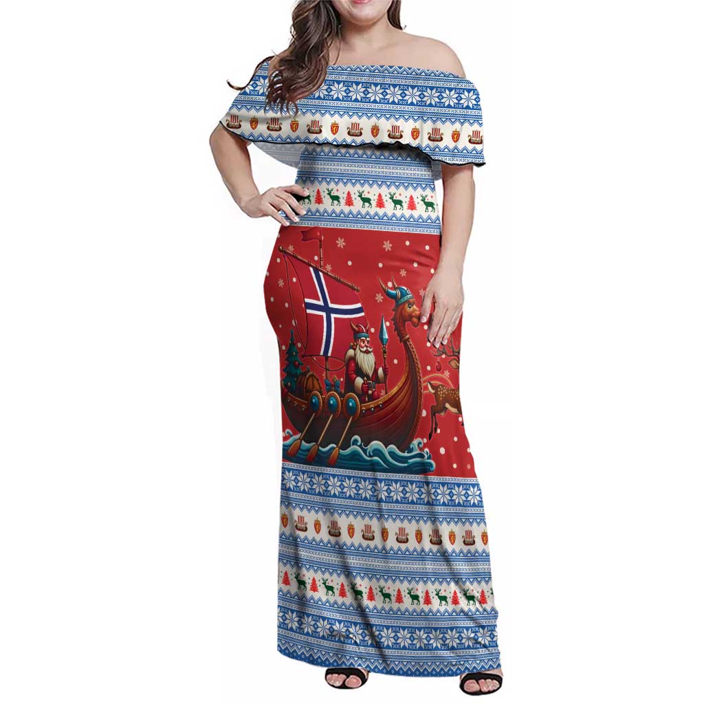 Norway Viking Santa Christmas Family Matching Off Shoulder Maxi Dress and Hawaiian Shirt Funny Reindeer Norse Xmas - Wonder Print Shop