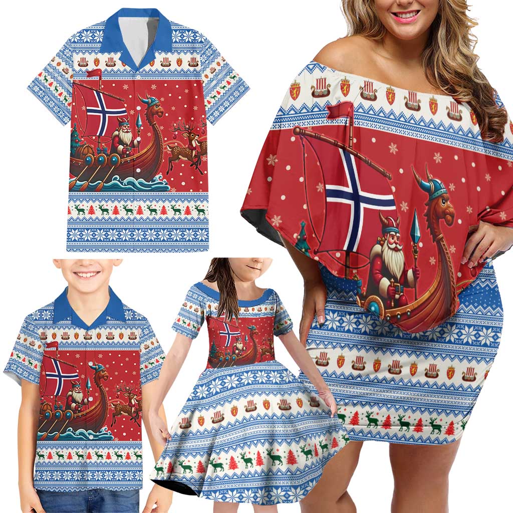 Norway Viking Santa Christmas Family Matching Off Shoulder Short Dress and Hawaiian Shirt Funny Reindeer Norse Xmas - Wonder Print Shop