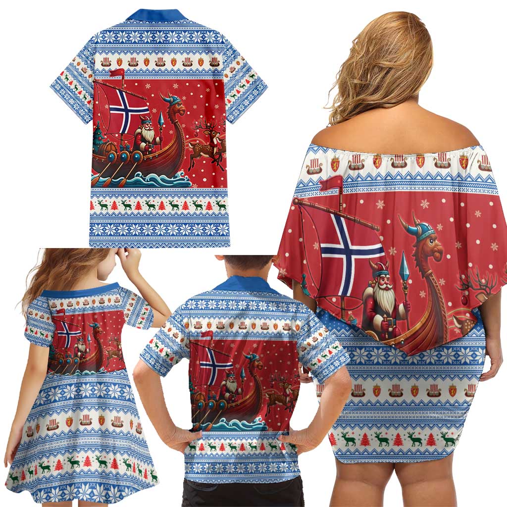 Norway Viking Santa Christmas Family Matching Off Shoulder Short Dress and Hawaiian Shirt Funny Reindeer Norse Xmas - Wonder Print Shop