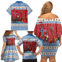 Norway Viking Santa Christmas Family Matching Off Shoulder Short Dress and Hawaiian Shirt Funny Reindeer Norse Xmas - Wonder Print Shop
