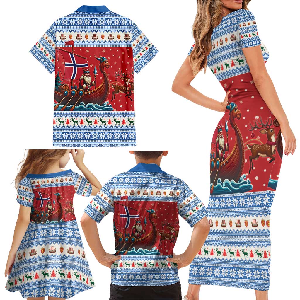Norway Viking Santa Christmas Family Matching Short Sleeve Bodycon Dress and Hawaiian Shirt Funny Reindeer Norse Xmas - Wonder Print Shop